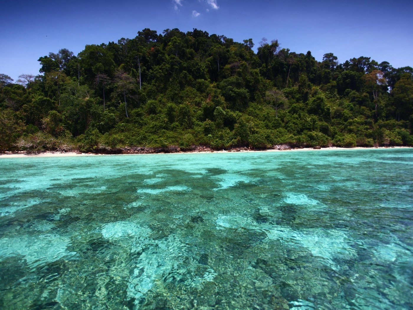 Island shoreline and clear water in a Mook Lamai Resort and Spa listing photograph